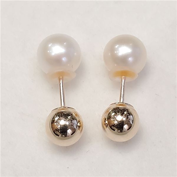JS212-48 10K F.W. PEARL REVERSIBLE EARRINGS