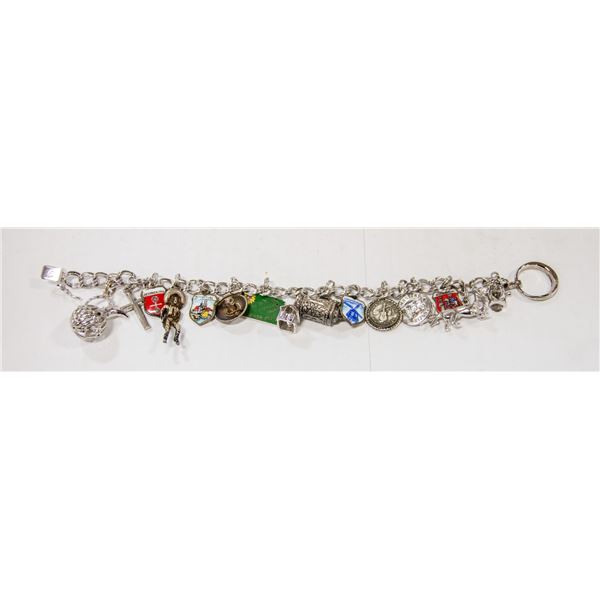 HEAVY .925 SILVER BRACELET WITH 17 SILVER CHARMS