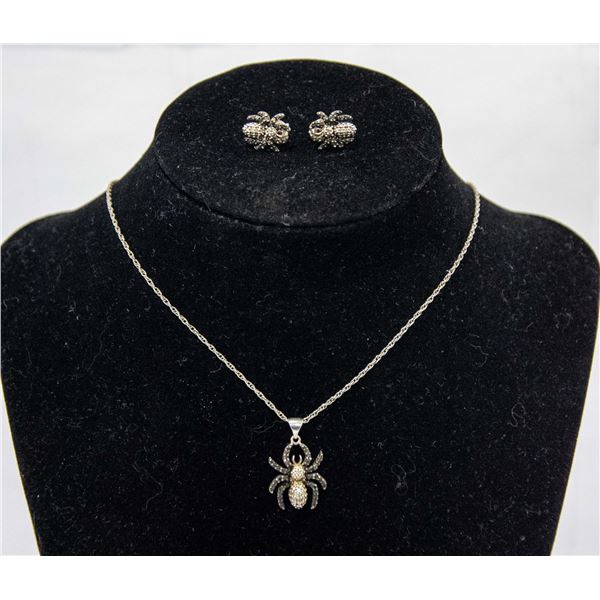 .925 SILVER SPIDER NECKLACE WITH EARRINGS