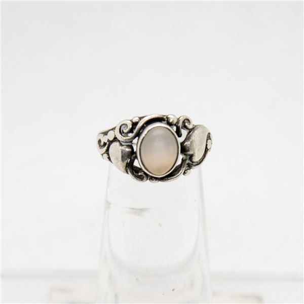 .925 SILVER HEART NATURAL STONE RING SIZE 4
