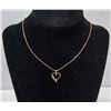 Image 1 : 10K GOLD & SAPPHIRE HEART PENDANT - 21" LONG CHAIN