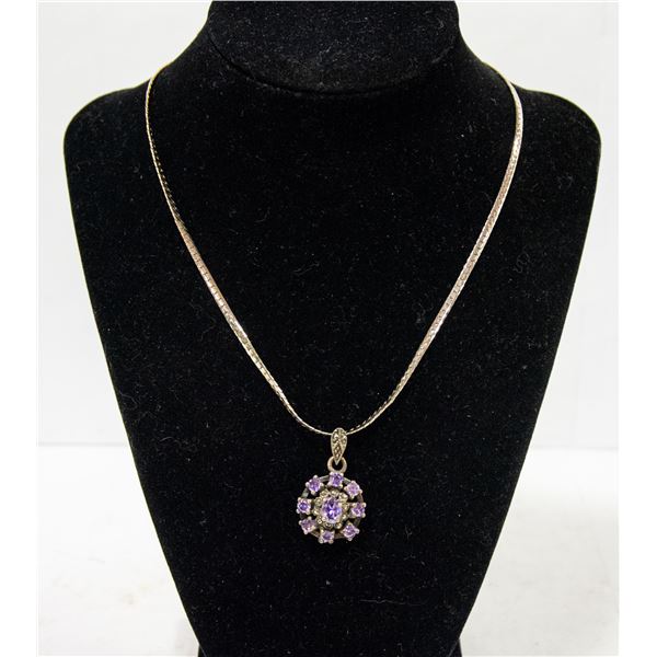 .925 SILVER & AMETHYST PENDANT ON 16" LONG CHAIN