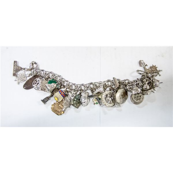 HEAVY .925 SILVER BRACELET WITH 32 SILVER CHARMS