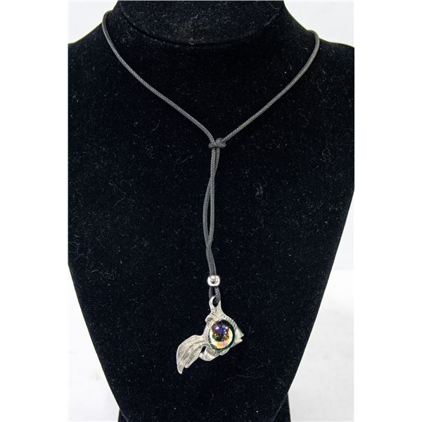 GLASS BALL PEWTER FISH NECKLACE