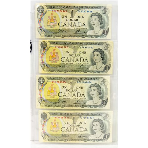 4 X 1973 CANADIAN $1 BILLS
