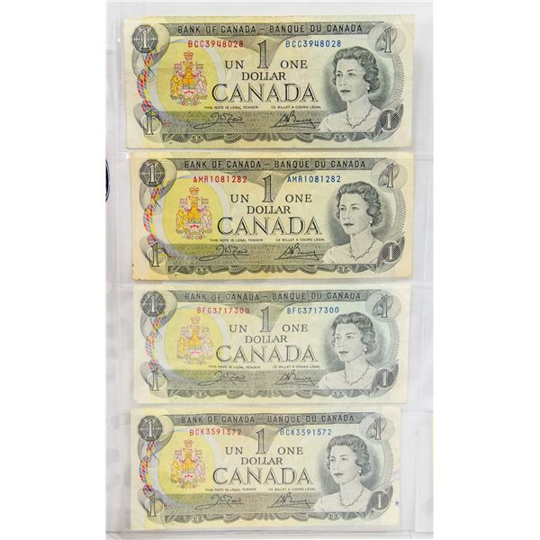 4 X 1973 CANADIAN $1 BILLS