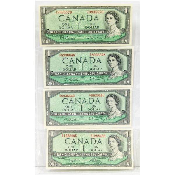 4 X 1954 CANADIAN $1 BILLS