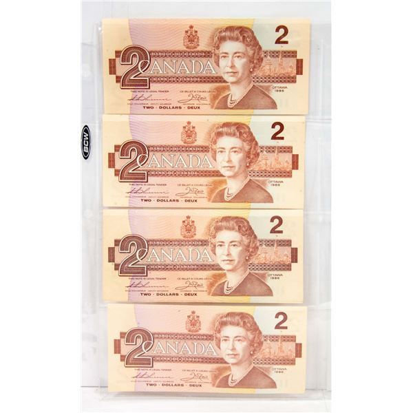 4 X 1986 CANADIAN $2 BILLS