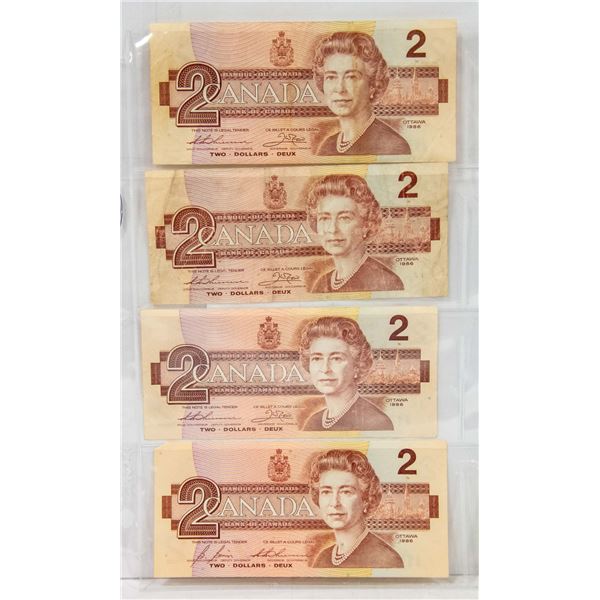 4 X 1986 CANADIAN $2 BILLS