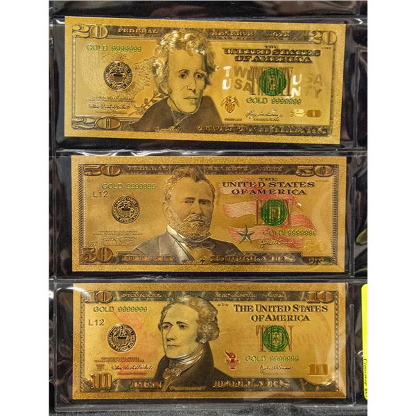3 X GOLD PLATED NOVELTY UNITED STATES OF AMERICA