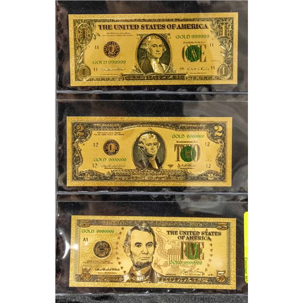 3 X GOLD PLATED NOVELTY UNITED STATES OF AMERICA