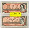 Image 1 : 2 X 1954 CANADIAN $2 BILLS