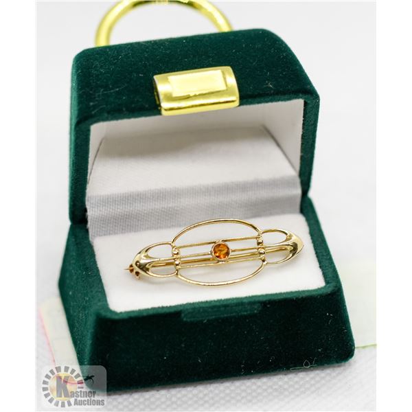 10K YELLOW GOLD ANTIQUE CITRINE QUARTZ BROOCH