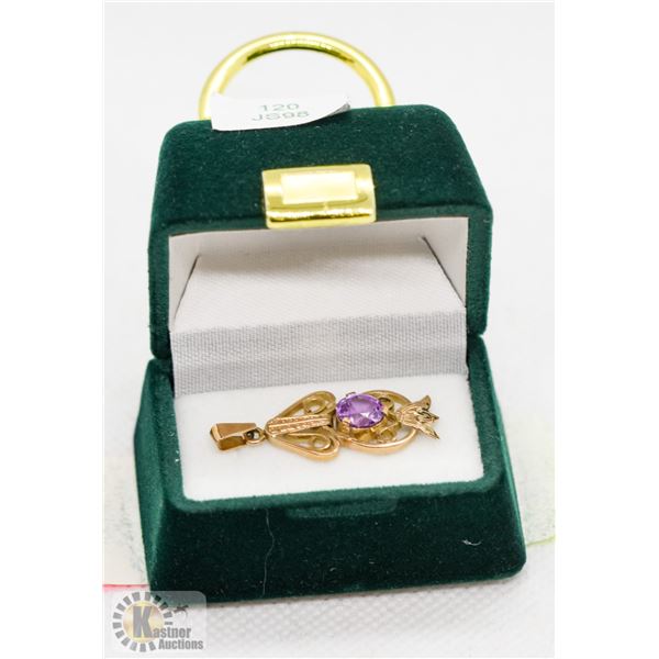 14K YELLOW GOLD VINTAGE GEM SET PENDANT