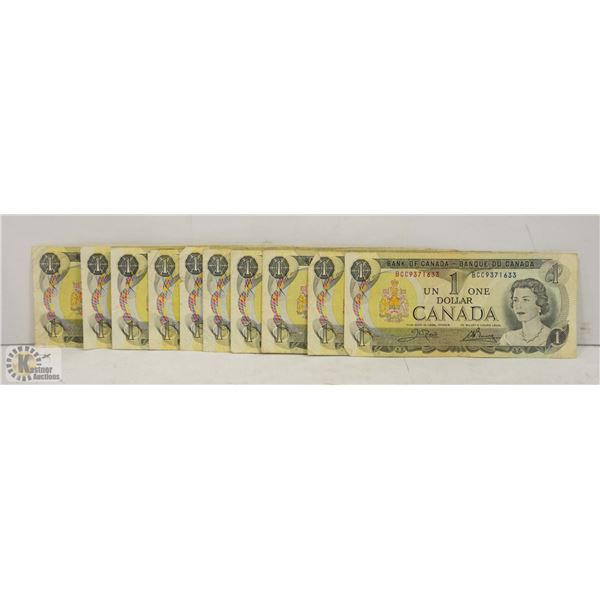 10 X 1973 CANADIAN $1 BILLS