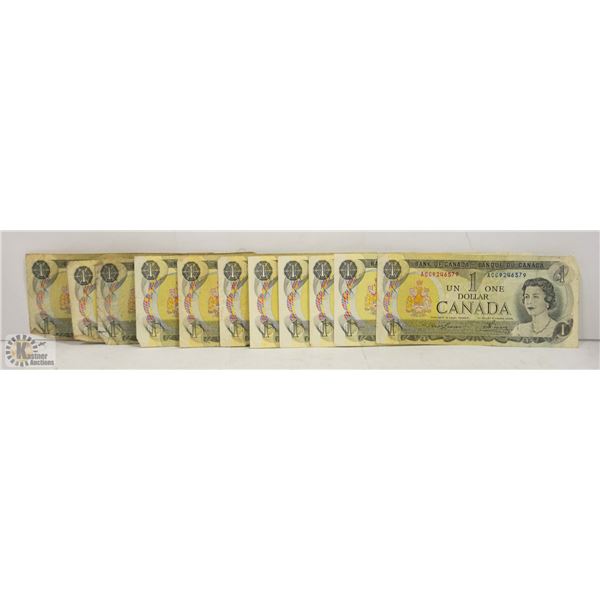 11 X 1973 CANADIAN $1 BILLS