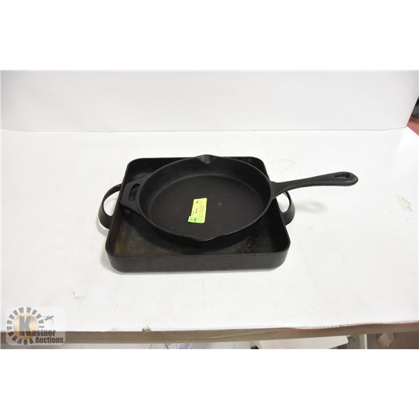 SQUARE CAST IRON PAN & CAST IRON SKILLET TOGETHER