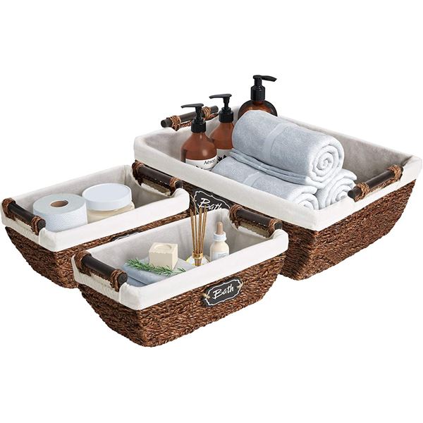 NEW SET OF 3 GREENSTELL HAND WOVEN BASKETS WITH