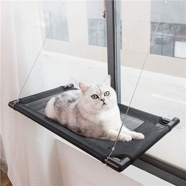 NEW CAT WINDOW PERCH, BLACK MESH, STURDY POLES