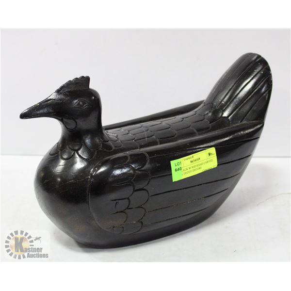 13" BLACK WOOD HAND CARVED DUCK DECOY