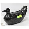 Image 1 : 13" BLACK WOOD HAND CARVED DUCK DECOY