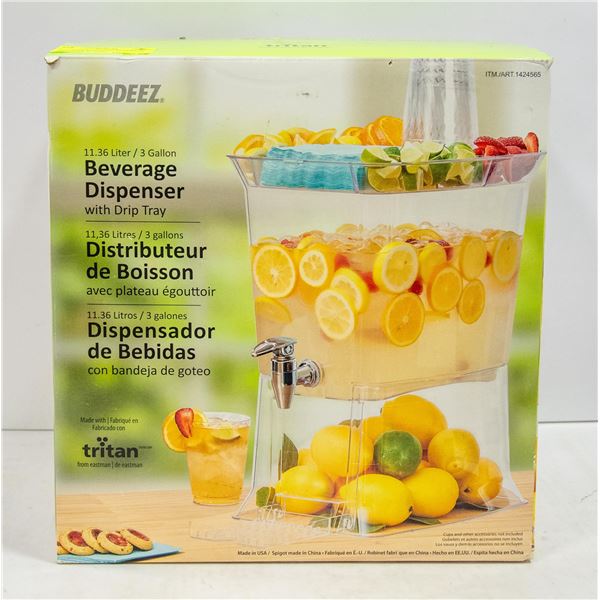NEW BUDDEEZ 11.36 L BEVERAGE DISPENSER W/ DRIP