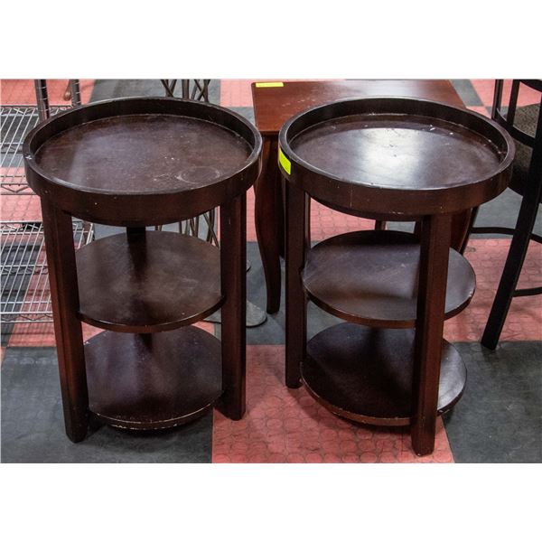 PAIR OF ESTATE ROUND WOODEN SIDE TABLES