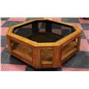 Image 1 : SOLID WOOD GLASS TOP HEXAGON SHAPED COFFEE TABLE