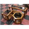Image 1 : SET OF THREE SOLID WOOD AND GLASS TOP TABLES