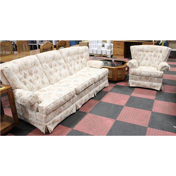 HIGH BACK FLORAL SITTING ROOM SOFA & CHAIR