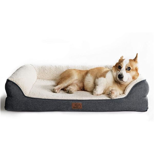 NEW BEDSURE COMFY PET BED, SHERPA TOP, MEMORY FOAM
