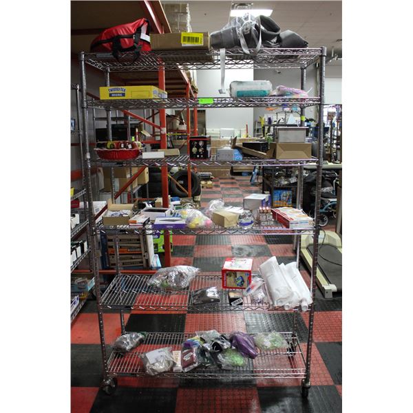 RACK WITH LARGE ASSORTMENT OF AMAZON ITEMS