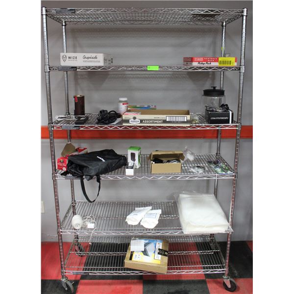 RACK WITH LARGE ASSORTMENT OF AMAZON ITEMS