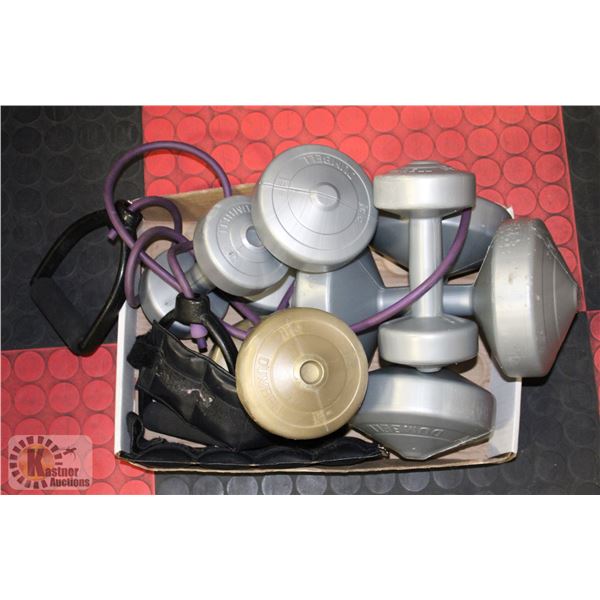 SET OF WEIGHTS INCLUDING JUMPING ROPE/ANKLE BELTS