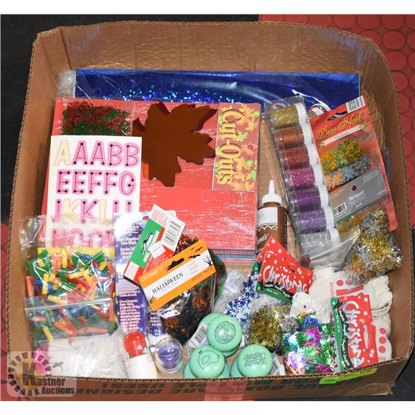 BOX FULL OF ARTS & CRAFTS SUPPLIES INCLUDING