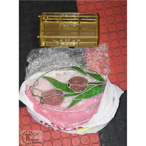 STAINED GLASS TULIPS, SMALL GLASS DISPLAY CABINET