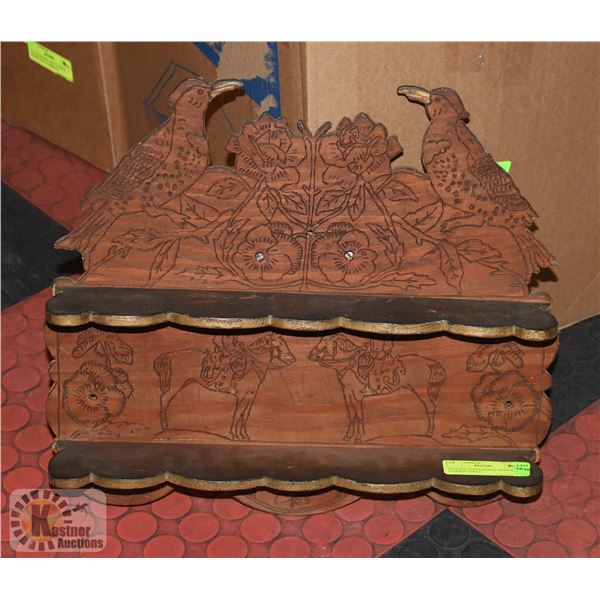 VINTAGE PYROGRAPHY WOODEN COWBOY SHELF