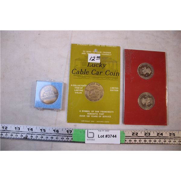 Klondike Days Coins, Lucky Cable Car Coin, 50 years of Service Coin