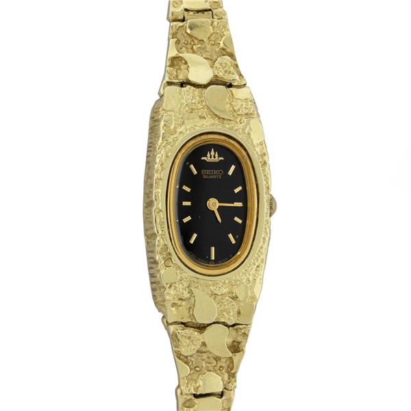 Ladies 14K Yellow Gold Seiko Nugget Wristwatch