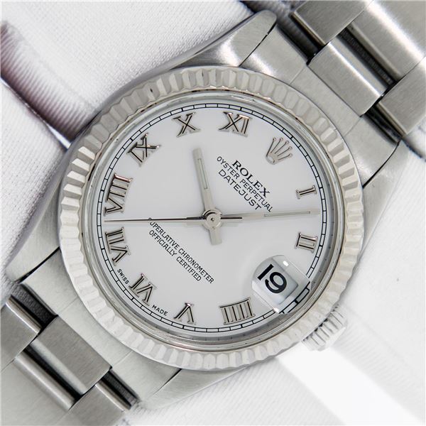 Rolex 31MM Factory White Roman Datejust Wristwatch With Oyster Band With Rolex B