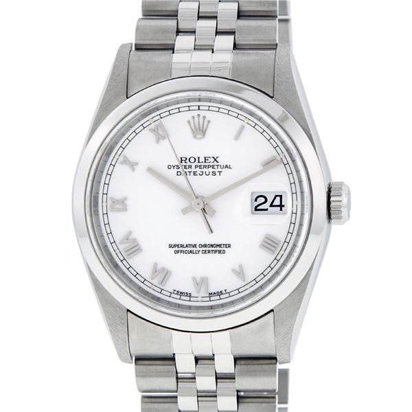 Rolex Mens Sapphire Stainless Steel White Roman Datejust Jubilee Band Datejust W