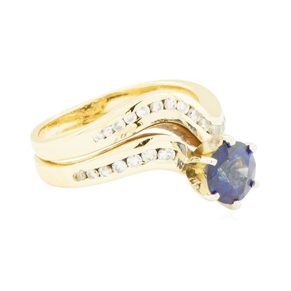 1.85 ctw Blue Sapphire and Diamond Ring - 14KT Yellow Gold