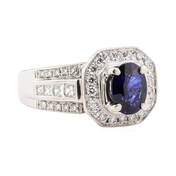 2.51 ctw Blue Sapphire And Diamond Ring - 18KT White Gold