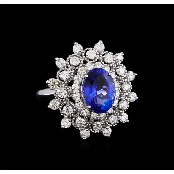 3.88 ctw Tanzanite and Diamond Ring - 14KT White Gold