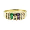 Image 2 : 0.90 ctw Diamond, Amethyst, and Emerald Ring - 14KT Yellow Gold