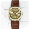 Image 3 : Rolex Mens 2T Champagne Diamond Wristwatch With Brown Leather Band
