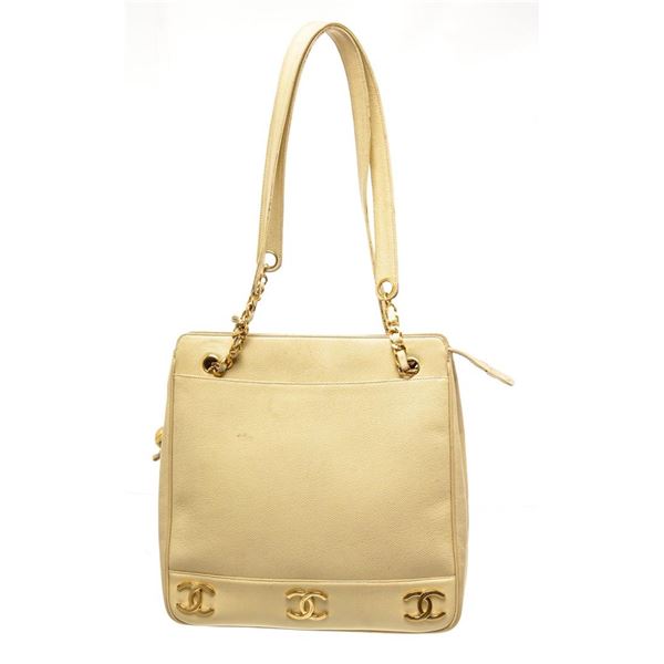 Chanel Yellow Leather Triple CC Shoulder Bag