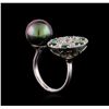 Image 4 : 1.37 ctw Diamond, Tsavorite and Pearl Ring - 14KT White Gold