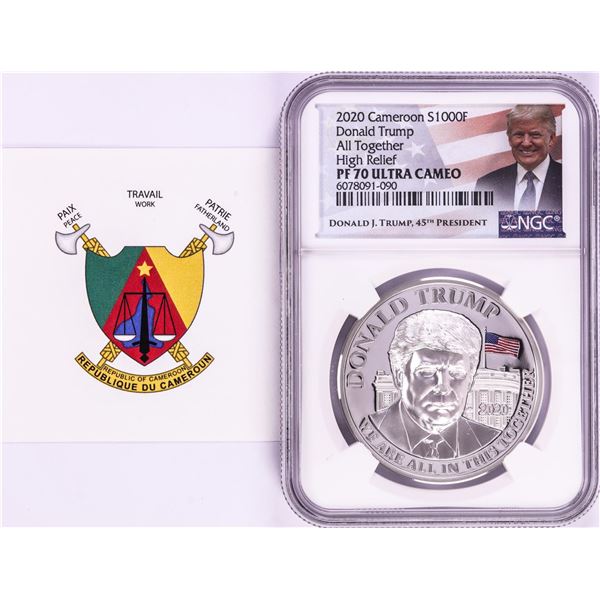 2020 Cameroon S1000F Donald Trump All Together High Relief PF 70 Ultra Cameo 1oz