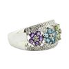 Image 1 : 1.20 ctw Multi-Colored Gemstone and Diamond Ring - 14KT White Gold